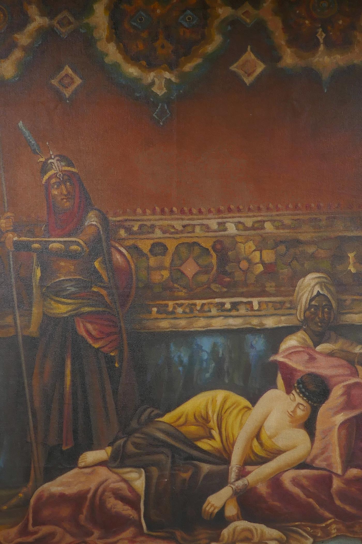 A hand finished print on canvas of an Ottoman harem scene, 22" x 35½"