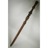 An African carved hardwood staff, 41½" long