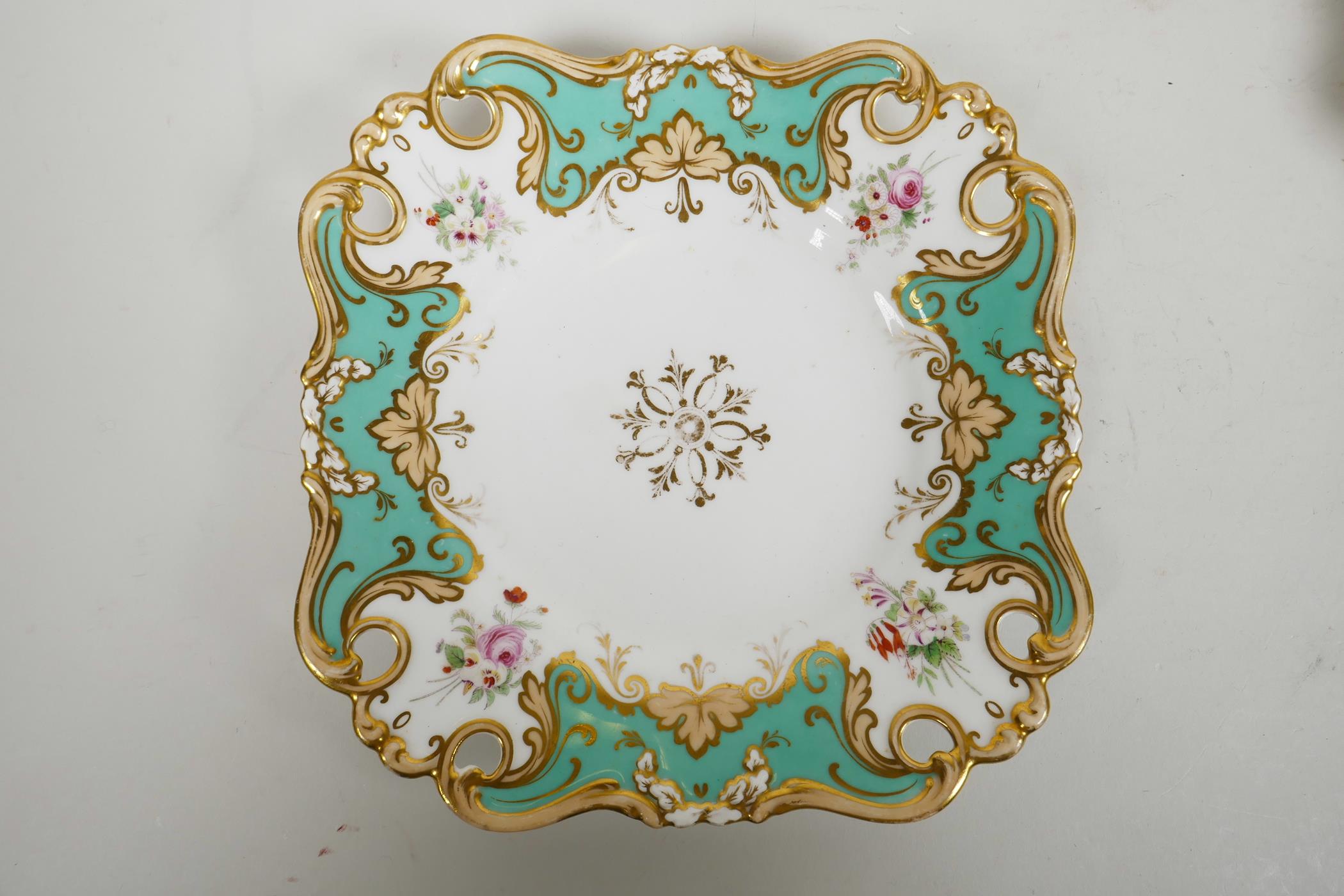 A rare 1840s Ridgway part dessert service with pedestal comport and four matching square dessert - Image 8 of 9