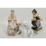 A Lladro porcelain figurine of a polar bear, 5" high, together with a Staffordshire figure of a