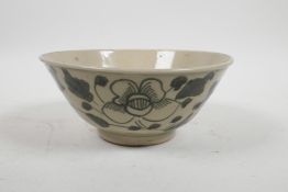 A studio pottery bowl decorated with a Chinese pattern, 6½" diameter