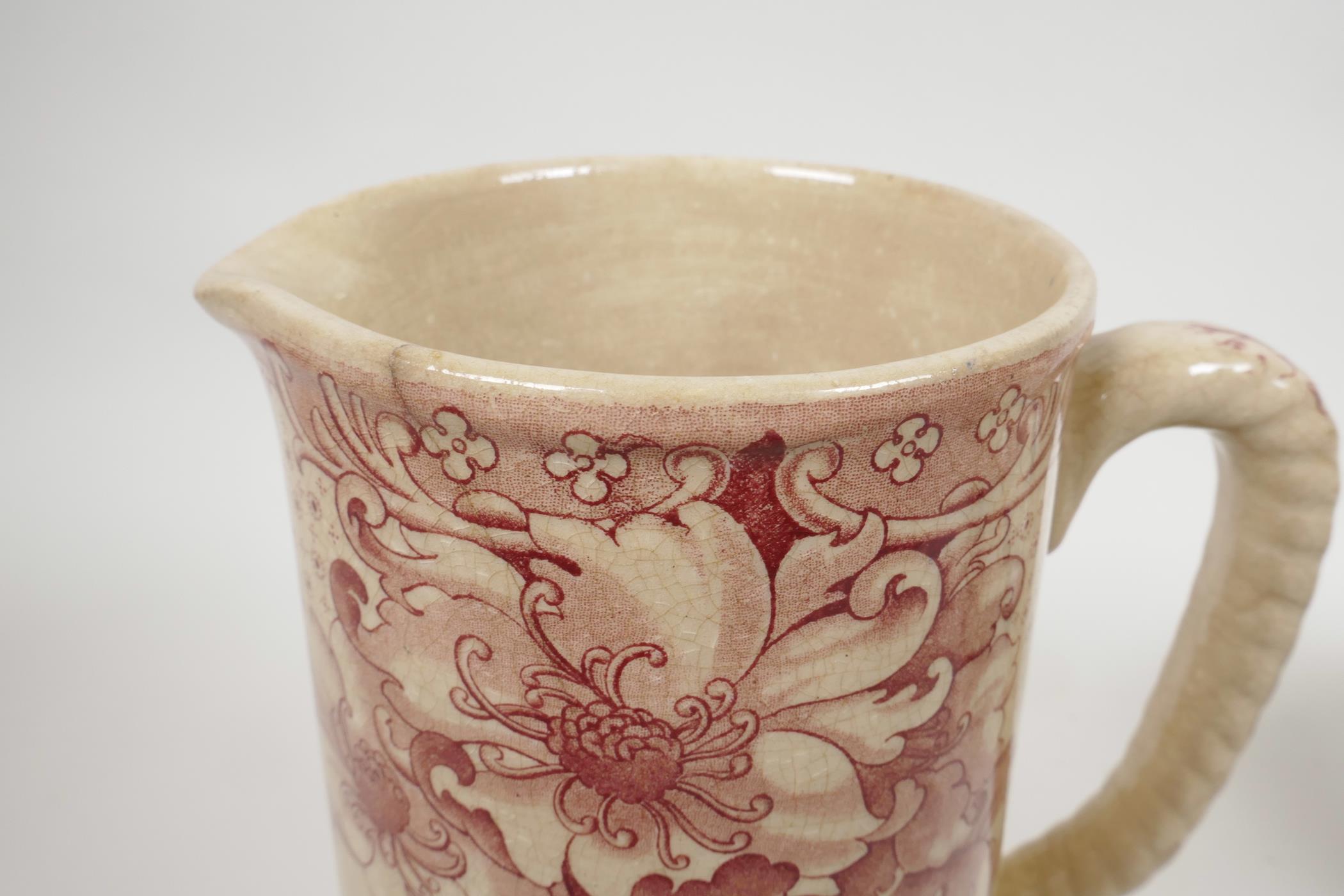 An 1830s Allerton Gaudy Welsh caterpillar handle lustre pitcher, with hand painted flowers and - Image 8 of 8