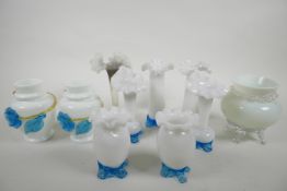 A collection of late C19th Stevens and Williams style white opaline art glass vases, some with