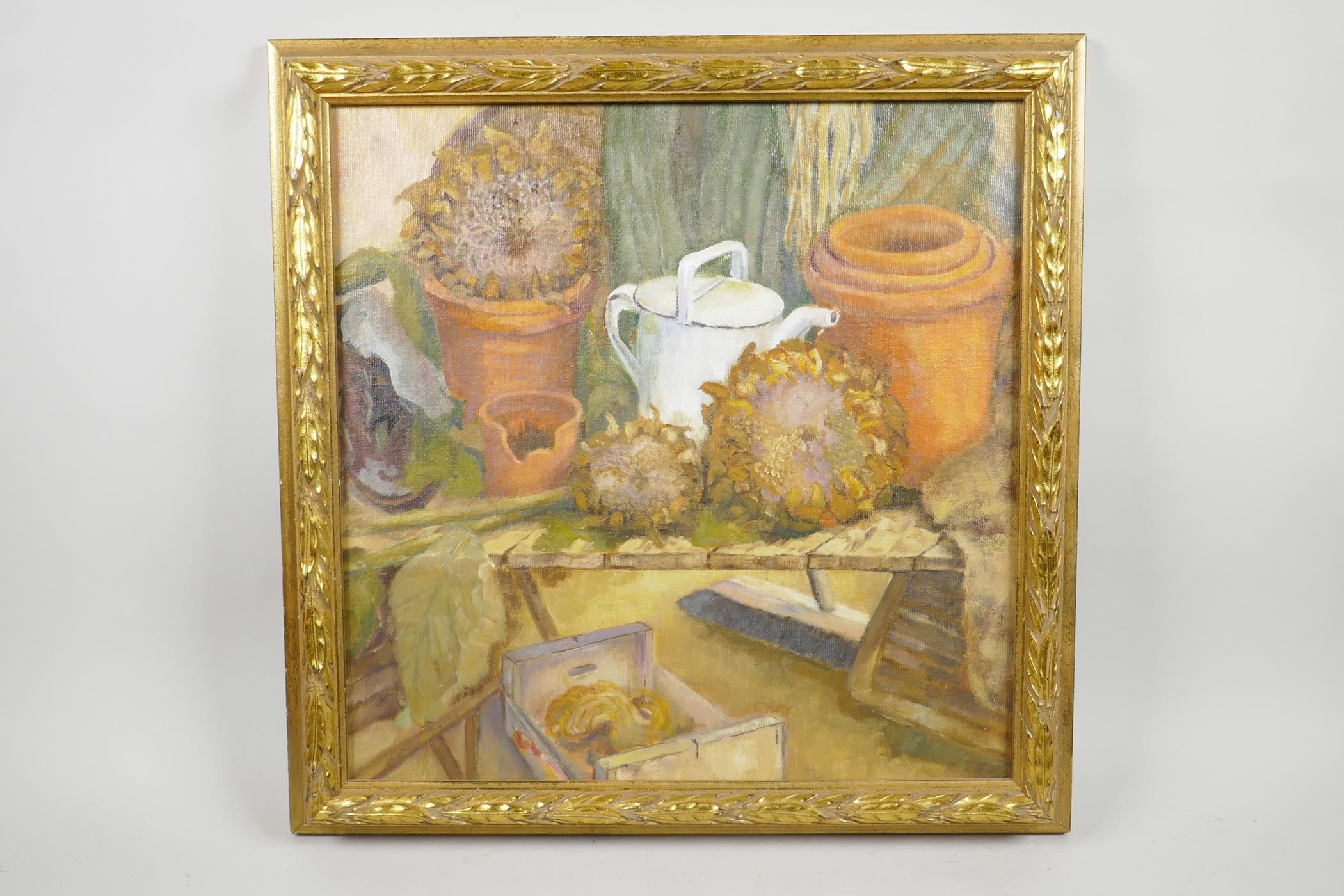 Daphne B. Ashwood, Summer's end, still life of flowers, oil on canvas, 15" x 15" - Image 2 of 4