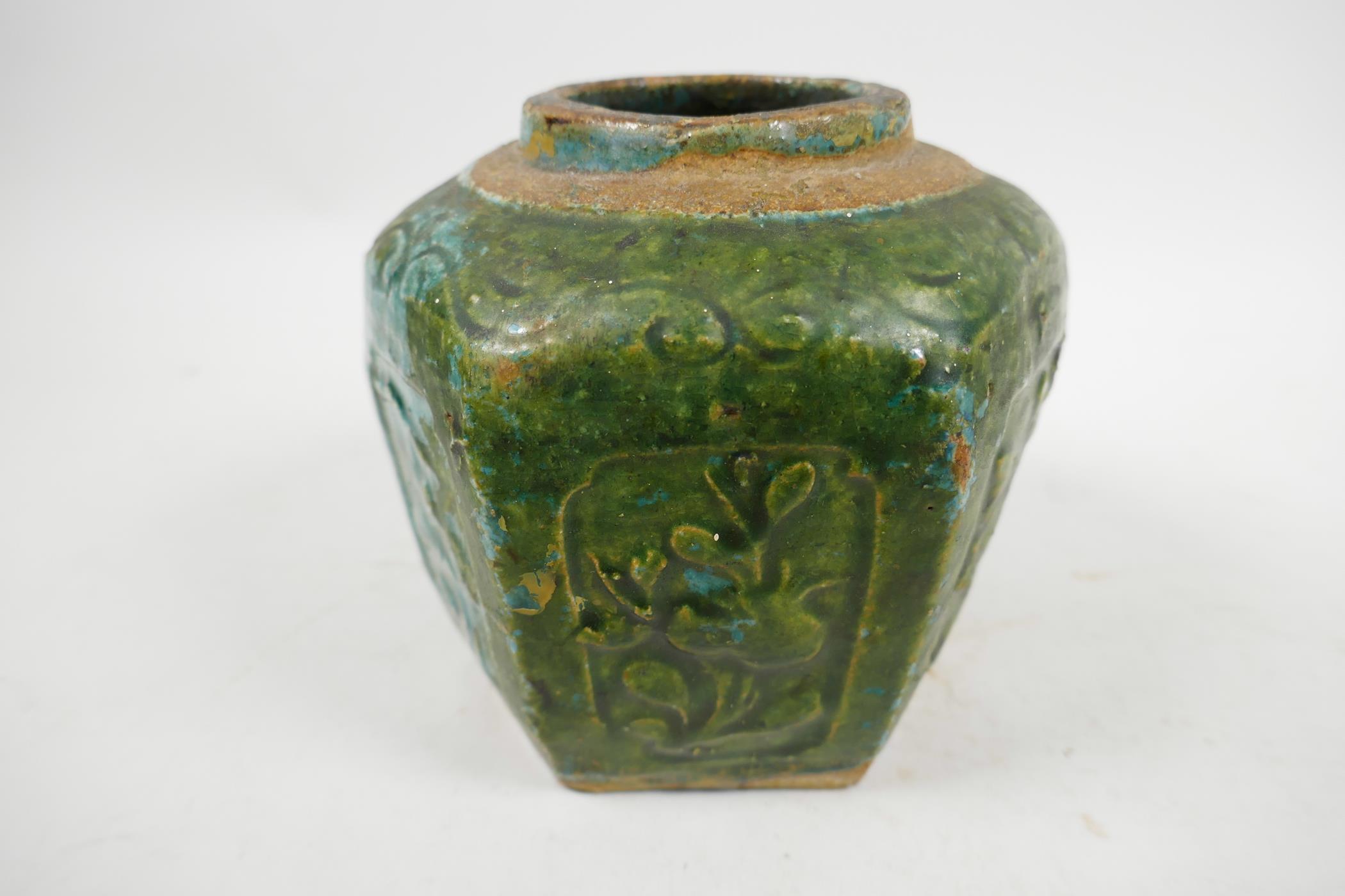An C18th South China pottery storage jar, the surface with raised floral motifs below a mottled - Image 7 of 7