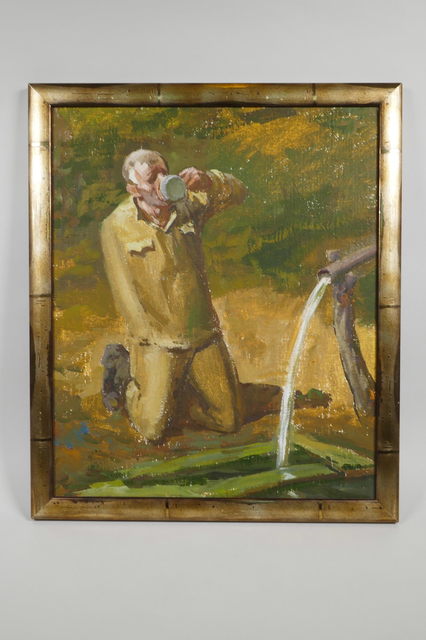 Vladimir Borisovich Ozernikov (Russian, 1919-2000), 'An Injured Soldier Drinking Water', c.1970, - Image 2 of 5