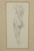 Male figure study, indistinctly monogrammed, Pre-Raphaelite style pencil drawing, 7½" x 3¾"