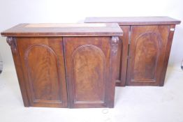 A pair of Victorian mahogany bookcases with arched doors, A/F, 39" x 14½? x 32"