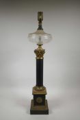 An ormolu Corinthian column side lamp, 27" high