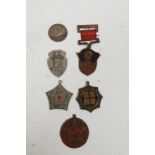 Six Chinese copper and white metal medals with enamelled features, largest 1½"