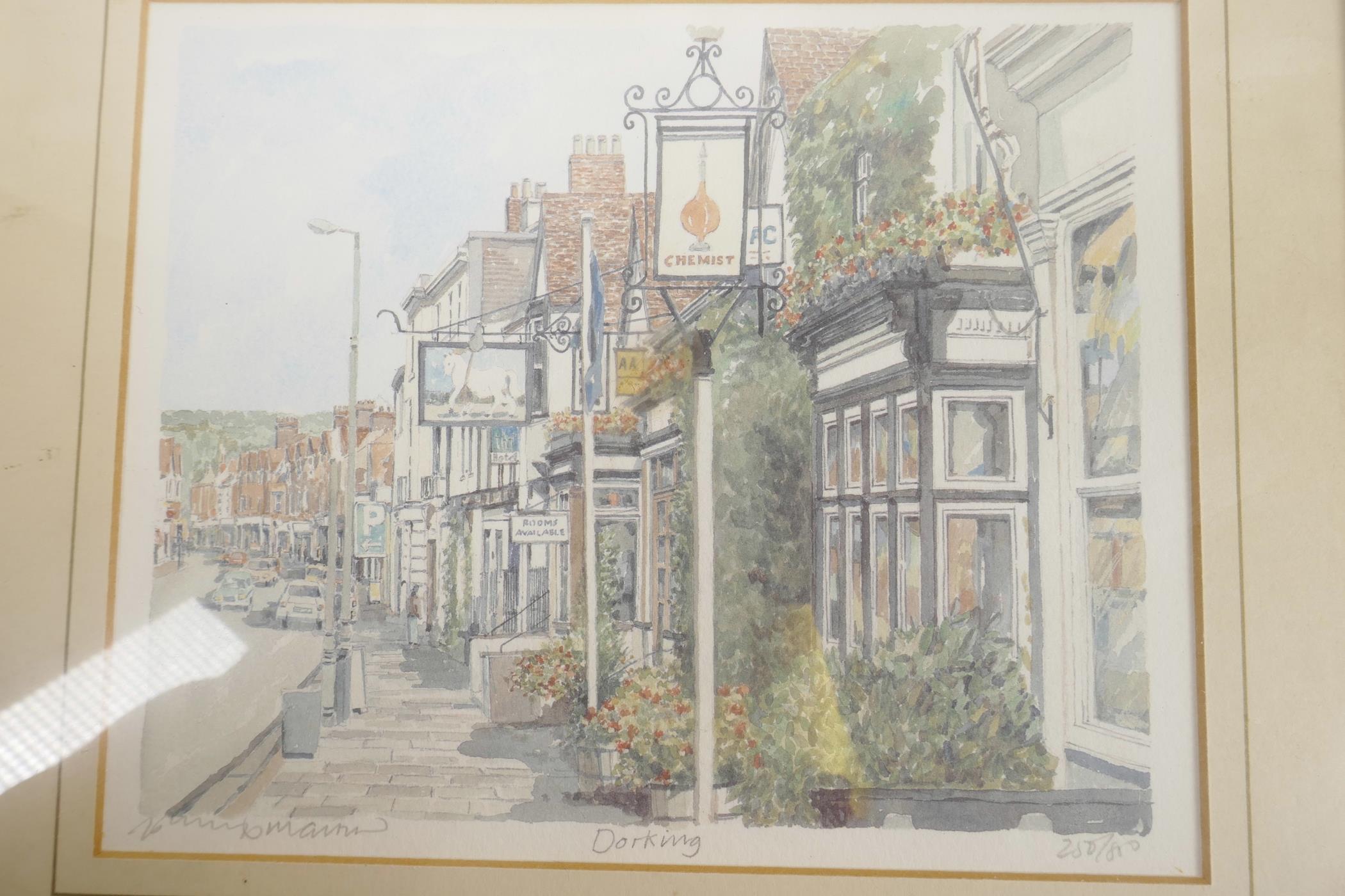 Two limited edition colour prints of Dorking High street, signed and numbered, largest 6" x 7½", - Image 4 of 5