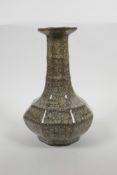 A Chinese crackle glazed pottery vase of octagonal form, 9½" high