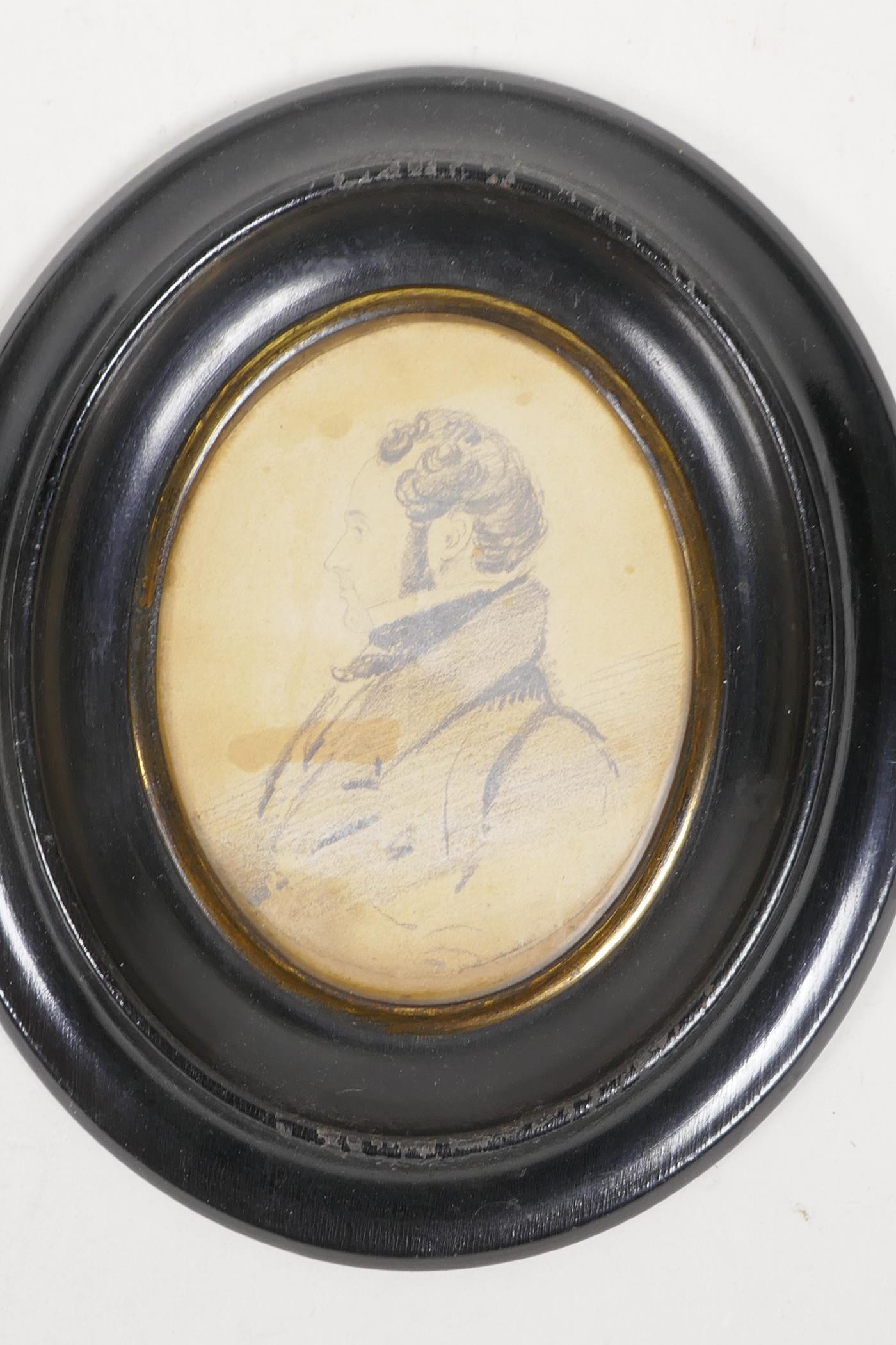 An early C19th pencil portrait of a gentleman, inscribed indistinctly 1811(?) in an ebonised - Image 6 of 7