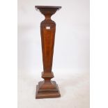 An early C20th Continental rosewood and burr walnut plinth of tapering form, 11" x 11", 40½" high