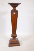 An early C20th Continental rosewood and burr walnut plinth of tapering form, 11" x 11", 40½" high