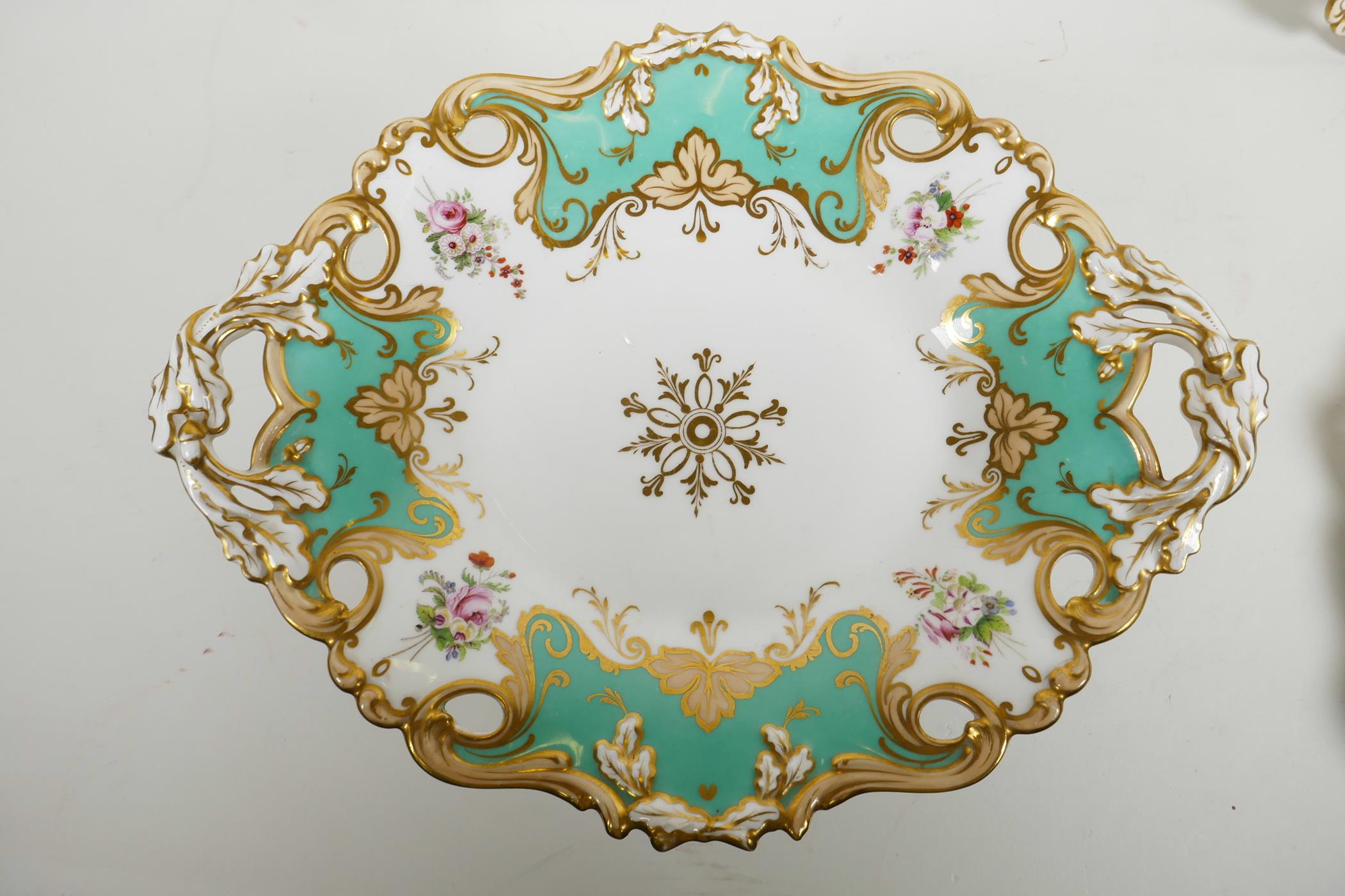 A rare 1840s Ridgway part dessert service with pedestal comport and four matching square dessert - Image 2 of 9