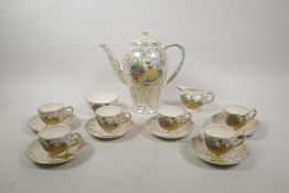 An Empire Ware crinoline Lady Pattern six place coffee service, 8½" high