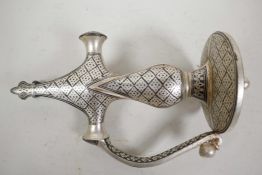 A Bidri style metal sword handle, 7½" long