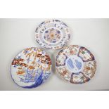 A Chinese 'Imari Pattern' porcelain bowl, 8½" diameter, together with two Japanese Imari plates (3)