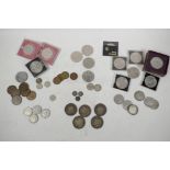 A collection of various coins, mostly British, to include five Queen Victoria crowns, shillings,