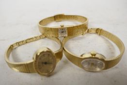 Three lady's Swiss made Incabloc dress watches in gilt case, retailed by E Hollander