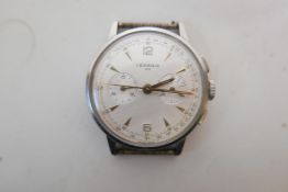 A Lemania 10 stainless steel gentleman's wristwatch, with silvered dial, gilt batons and two