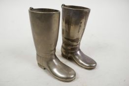 A pair of silver plated miniature riding boots, marked Grenadier England, 3½" high