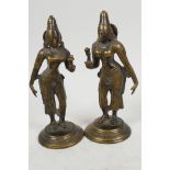 A pair of Indian bronze figures of the goddess Parvati, 5¼" high