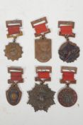 Six Chinese facsimile copper and enamel medals, largest 2½" diameter