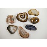 Seven pieces of polished agate, largest 4" x 3½"