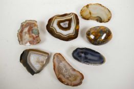Seven pieces of polished agate, largest 4" x 3½"