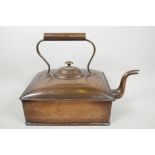 A C19th large rectangular copper ship's kettle, 16" long, 11" high