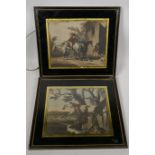 A pair of C19th mezzotints, hunt scenes, in eglomise mounts, 9½" x 7½"