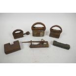 A collection of six antique padlocks, largest 5½"