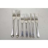 A variety of seven late Regency and early Victorian sterling silver forks, all hallmarked, some with