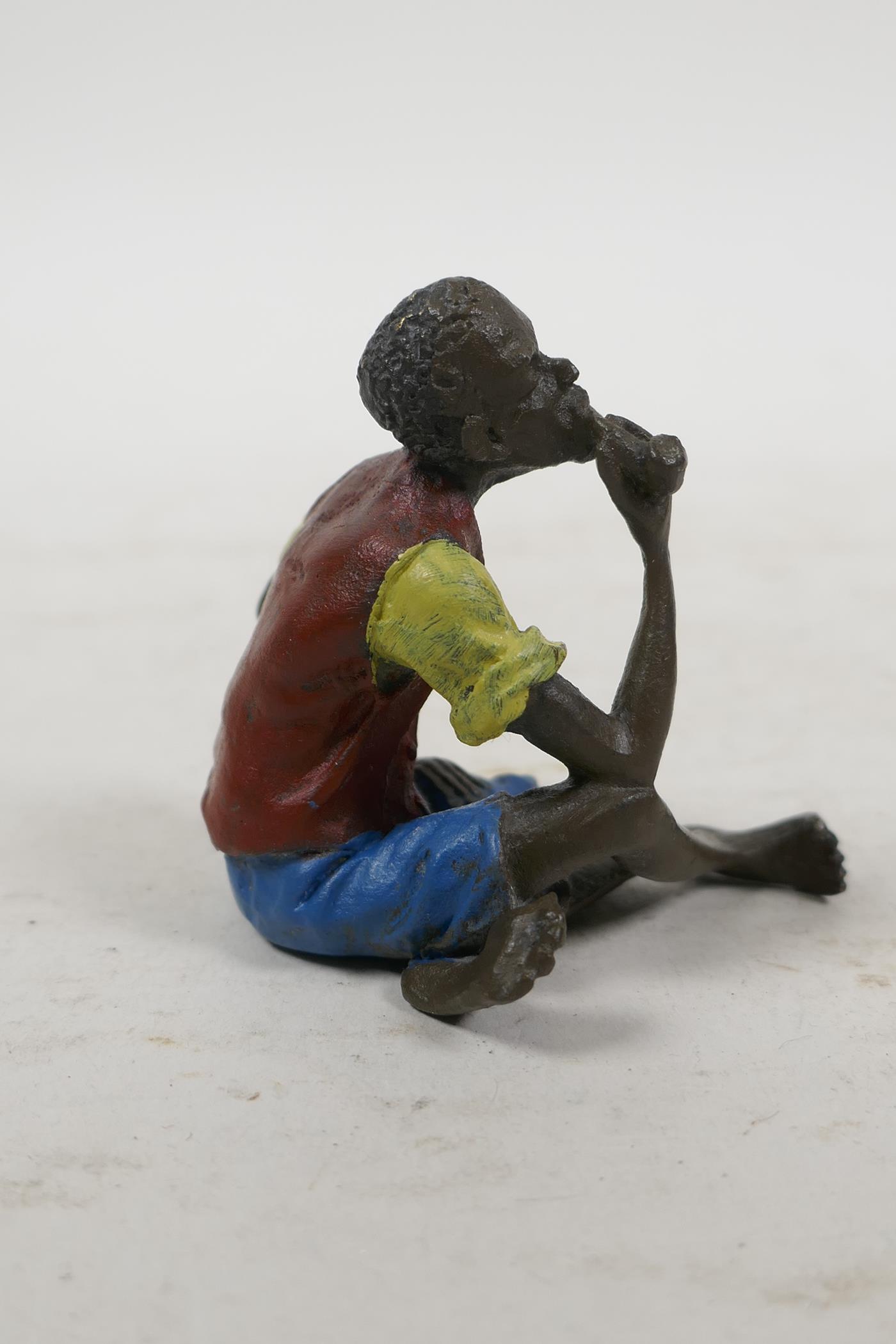 A cold painted bronze in the manner of Bergman, of a man smoking a pipe, 2½" high - Image 2 of 3
