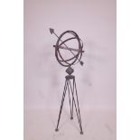 A painted wrought iron armillary, 40" high