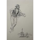 After Charles Marion Russel, portrait of a cowboy, monogrammed pen and ink (possibly on print base),
