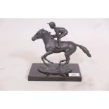 David Cornell, 'Champion Finish', bronze figure of a racehorse and jockey up, mounted on a marble