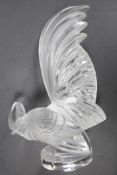 A Lalique clear and frosted glass car mascot/paperweight modelled as a cockerel, 8½? high