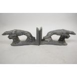 A pair of metal greyhound bookends