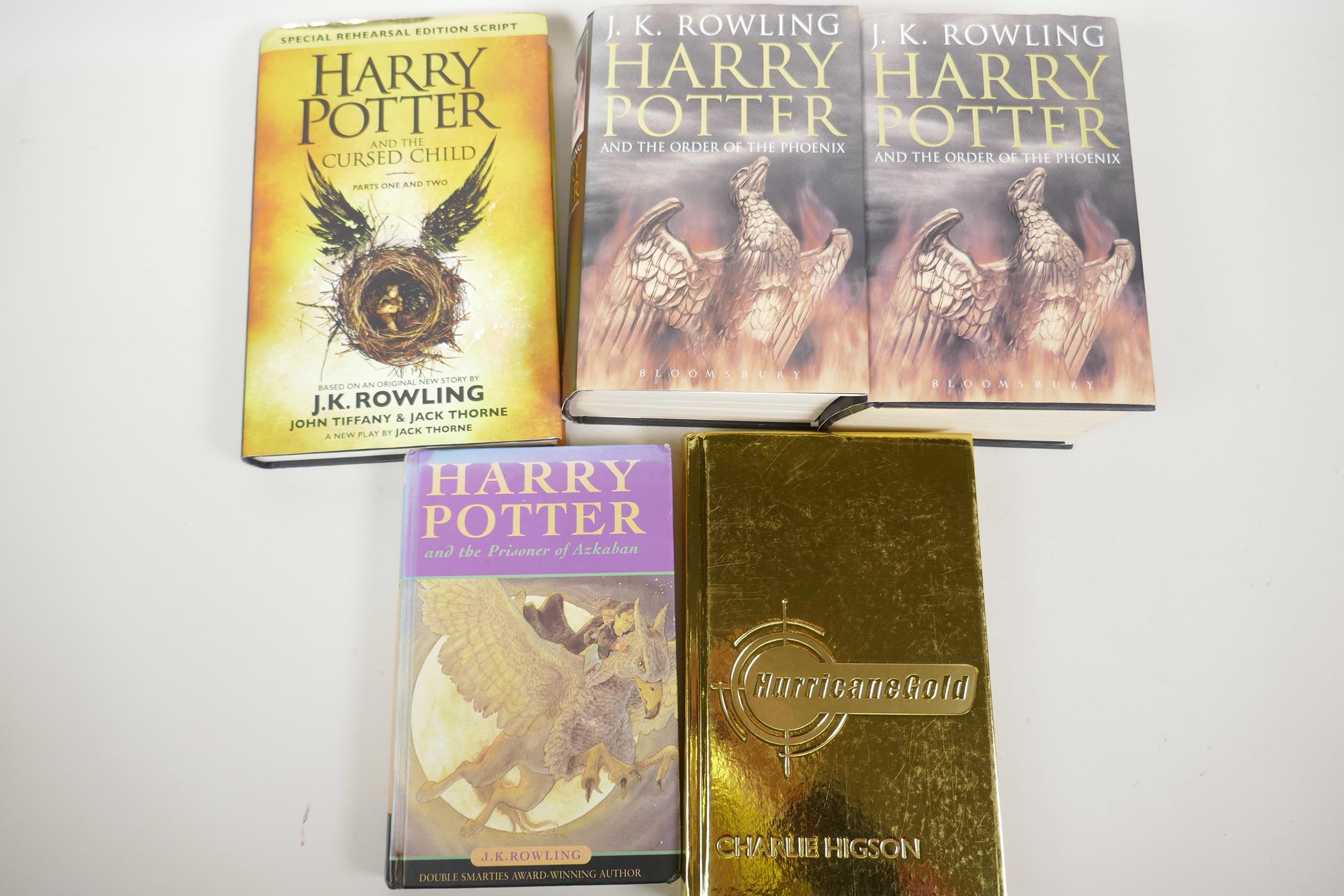 Four Harry Potter books, 'The Cursed Child Play Script', two 'The Order of the Phoenix', 'The