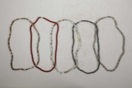 Five hardstone beaded necklaces, 22" long