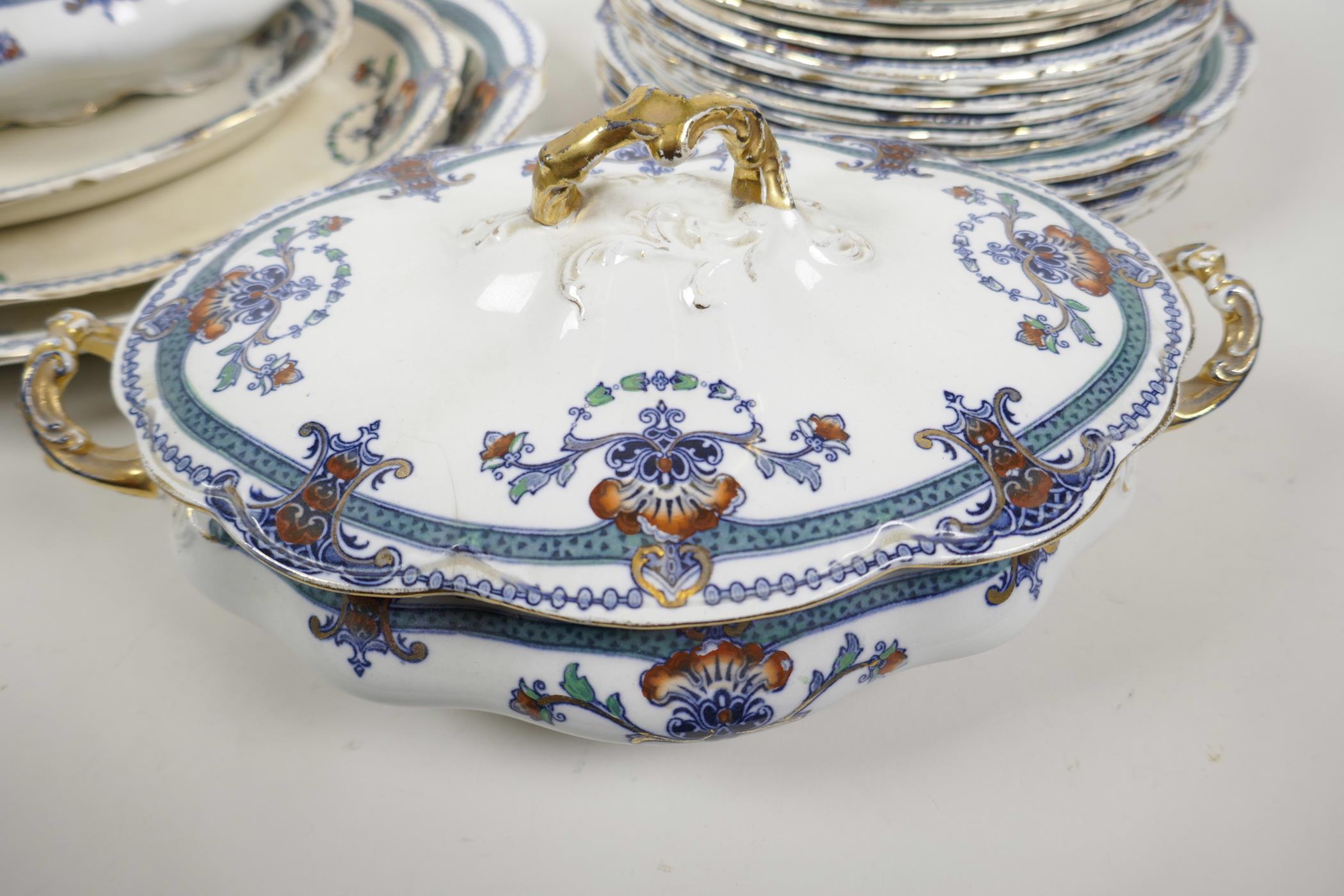 A C19th Staffordshire part dinner service including three oval platters, two oval tureens and covers - Image 2 of 3