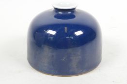 A Chinese dark blue glazed porcelain inkpot, 6 character mark to base, 4" diameter