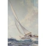 Montague Dawson, lithograph of sailing yachts at sea, pencil signed in the margin, 19" x 28"