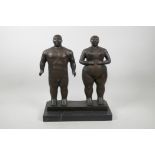 After Fernando Botero, Adam and Eve, bronze sculpture, 12½" x 15" high