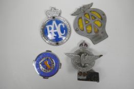 A chrome and enamel Civil Service Motoring Association Car badge together with a chrome and enamel