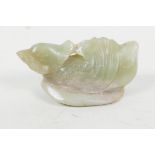 A small Chinese carved jade figure of a duck, 2¼" long