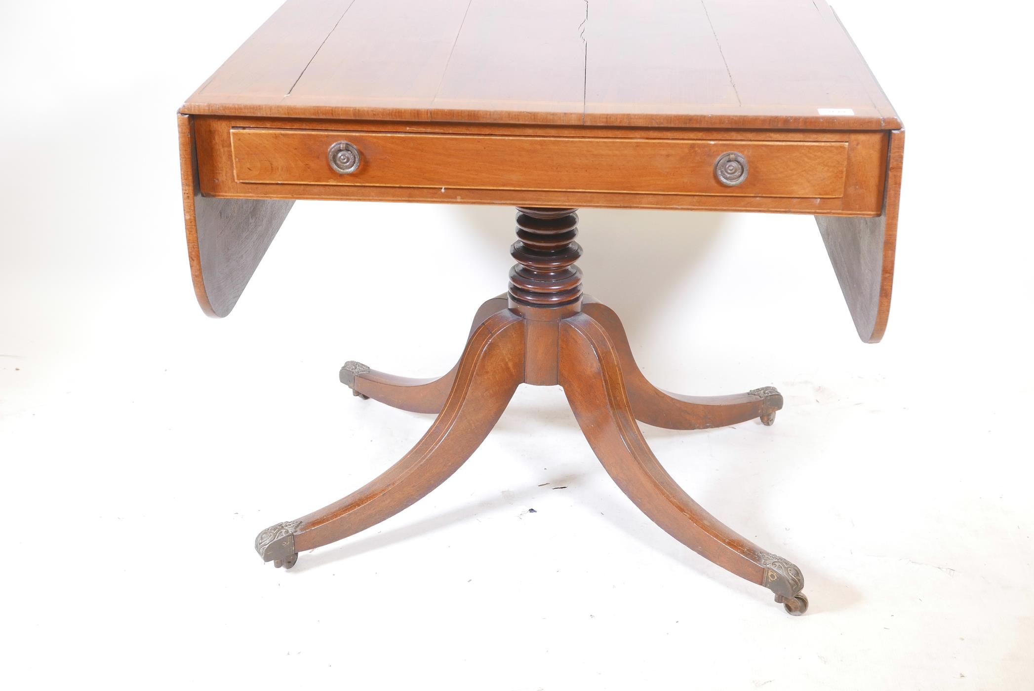 A Regency rosewood single drawer sofa table with satinwood banded top and boxwood stringing, - Image 2 of 5